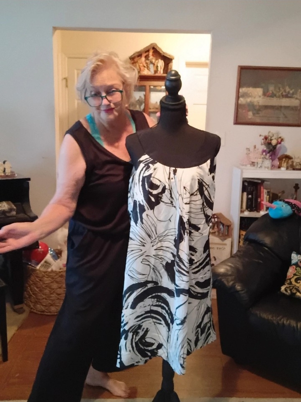 Talbots Black & White Floral Print Sleeveless Mini Dress